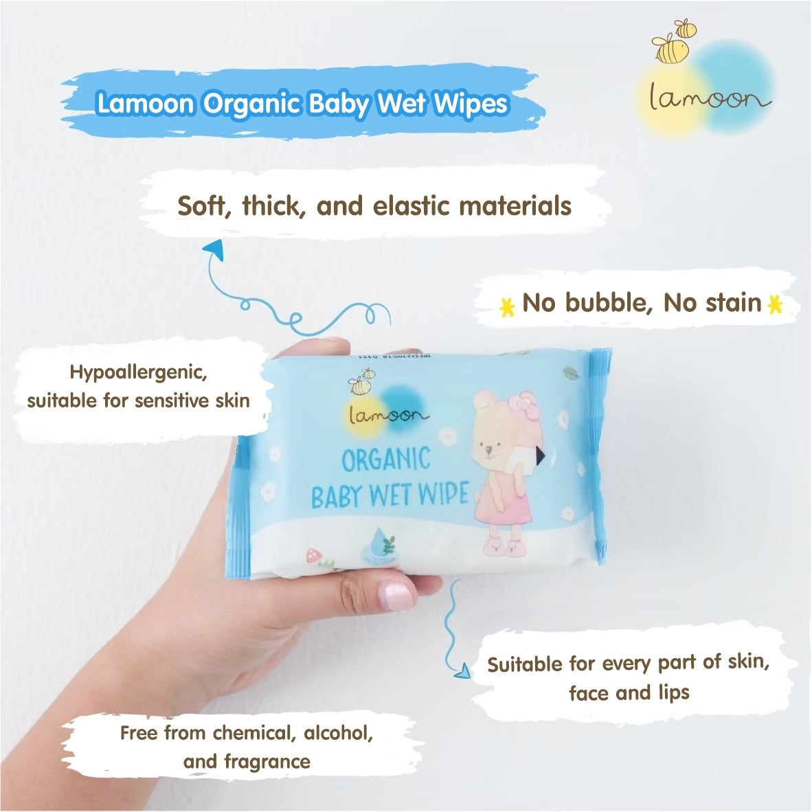 Lamoon Organic Baby Wet Wipe (50 Sheets)